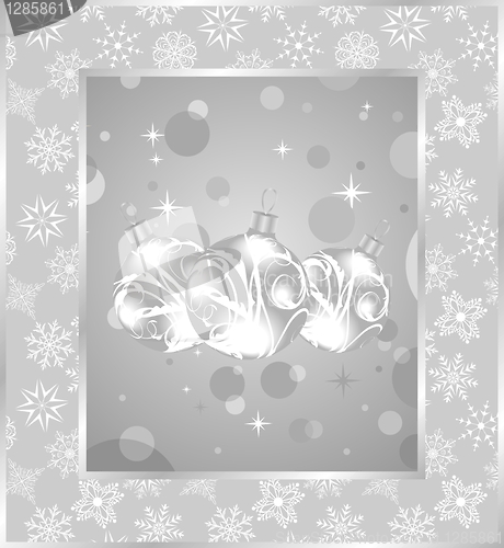 Image of set Christmas balls on snowflakes background