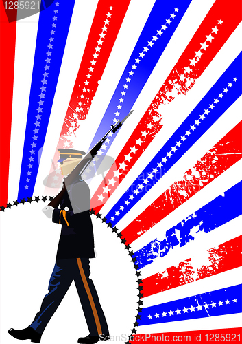 Image of Cover for brochure with USA image, American flag and guard