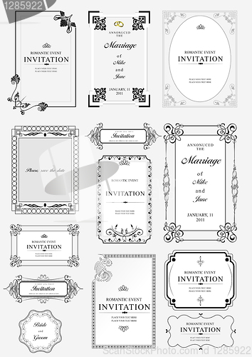 Image of Set of ornate vector frames and ornaments with sample text. Perf