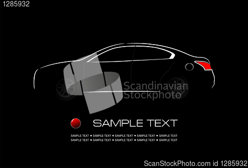 Image of White silhouette of car on black background. Vector illustration