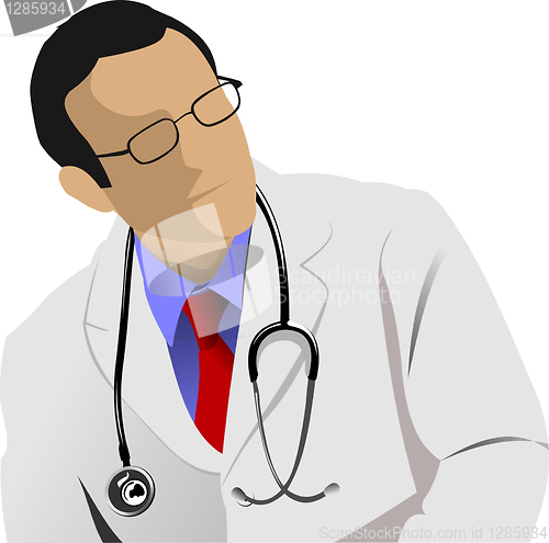 Image of Medical doctor with stethoscope on white  background. Vector ill