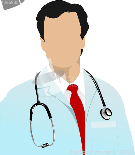 Image of Medical doctor with stethoscope on white  background. Vector ill