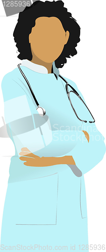 Image of Medical doctor with stethoscope on white  background. Vector ill