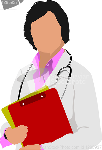 Image of Medical doctor with stethoscope on white  background. Vector ill