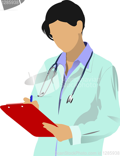 Image of Medical doctor with stethoscope on white  background. Vector ill
