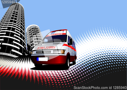 Image of Abstract urban background with ambulance image. Vector illustrat