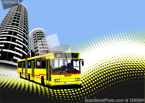 Image of City transport on city background. Buses. Vector illustration