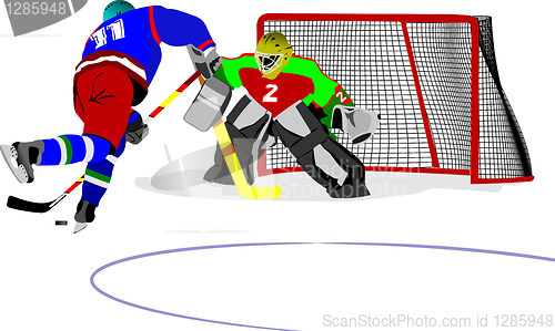 Image of Ice hockey players. Colored Vector illustration for designers