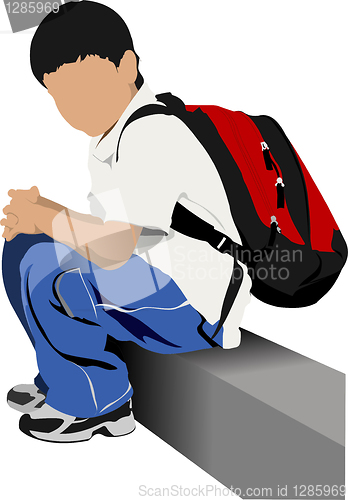Image of School boy is going to school. Back to school. Vector illustrati