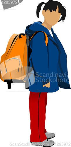 Image of School girl is going to school. Back to school. Vector illustrat