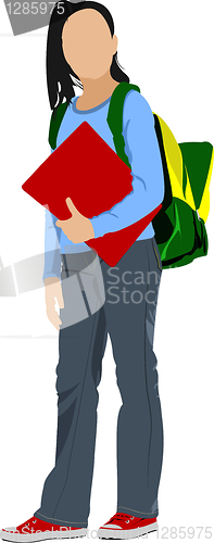 Image of School girl is going to school. Back to school. Vector illustrat