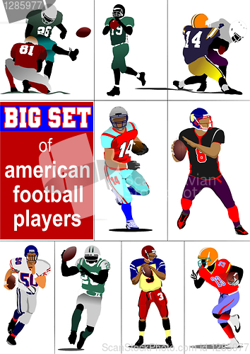 Image of Big set of American football player s silhouettes in action. Vec