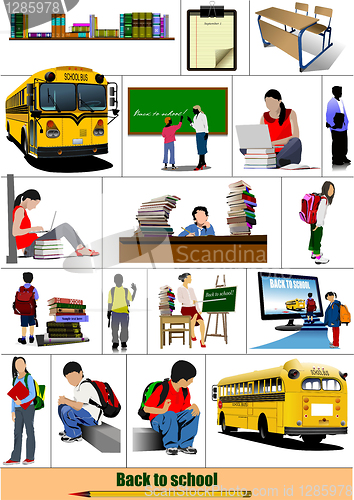 Image of Back to school. Big set of School images. Vector