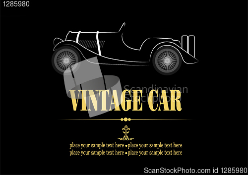 Image of White silhouette of vintage car cabriolet on black background. V