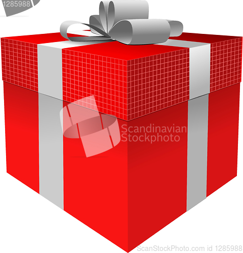 Image of Red gift box  with grey bow. Vector illustration