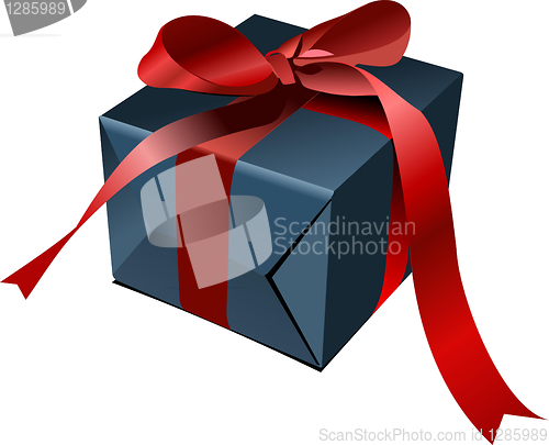 Image of Blue gift box  with red bow. Vector illustration