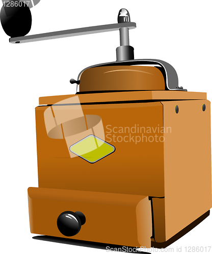Image of Classic coffee grinder in wooden case vector illustration isolat