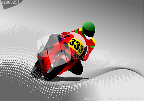 Image of Biker on the road on gray doitted bacjground. Vector illustratio