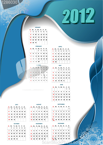 Image of 2012 calendar with wave image. Vector illustration 