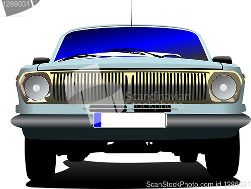Image of Fifty  years old blue rarity car. Vector illustration