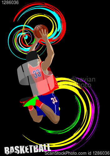 Image of Poster of Basketball player. Colored Vector illustration for des