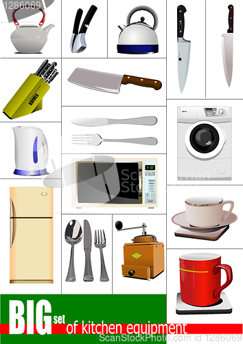 Image of Big set of kitchen equipment. Vector