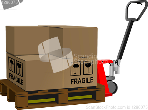 Image of Industrial forklift with a load of the boxes