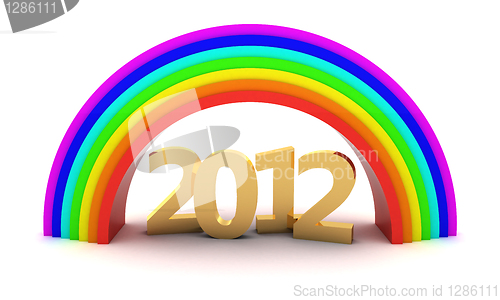 Image of 2012 under rainbow