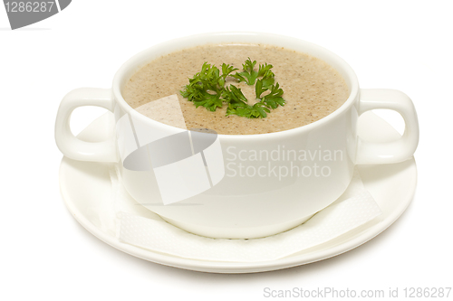 Image of Soup with mushrooms isolated on white