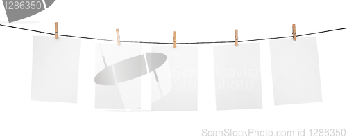 Image of 5 clean sheets on clothesline