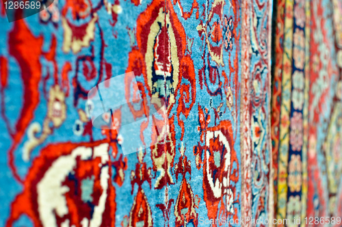 Image of colored wool handmade carpets closeup