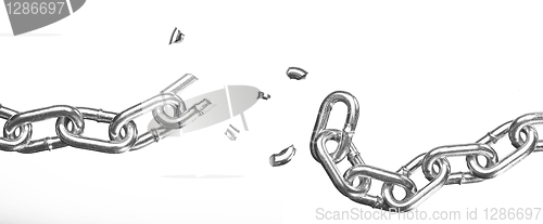 Image of Broken chain on white background