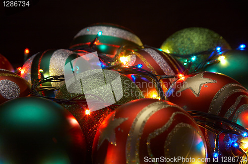 Image of christmas balls with a shone garland