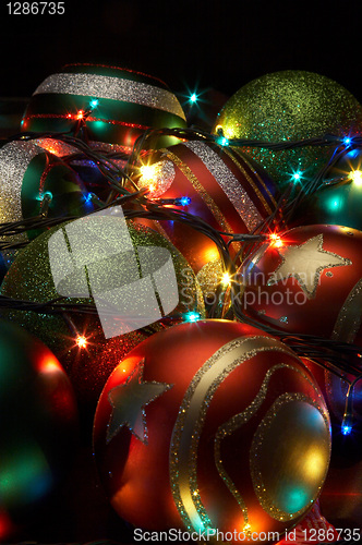 Image of christmas balls with a shone garland