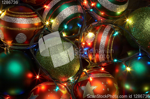 Image of christmas balls with a shone garland