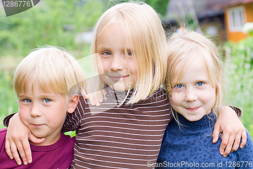 Image of Happy Child - Girl and Boy outdoor: Portrait