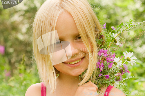 Image of Smiling Girl Outdoor - Beautiful Face closeup