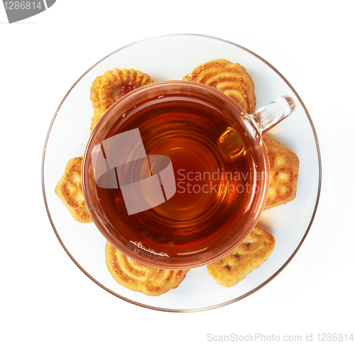 Image of Cup of hot tea with cookies