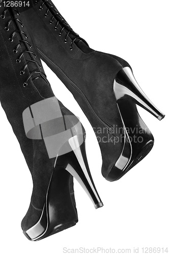 Image of Female boots of black colour on a white background