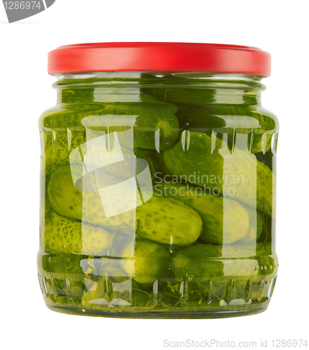 Image of Glass jar with pickled cucumbers