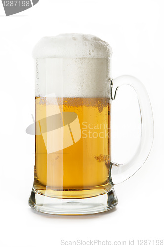 Image of mug of beer close-up in white background