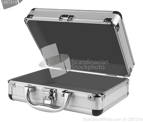 Image of Opened Aluminum suitcase