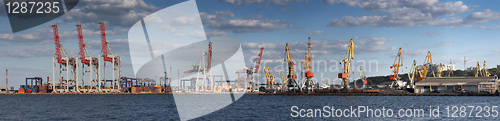 Image of Panorama view on the port with loading cargo ship 