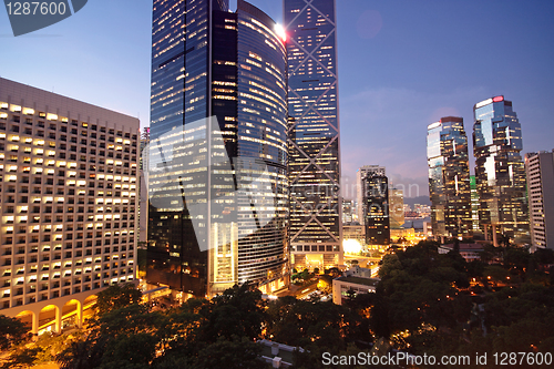 Image of office building at night in hong kong 