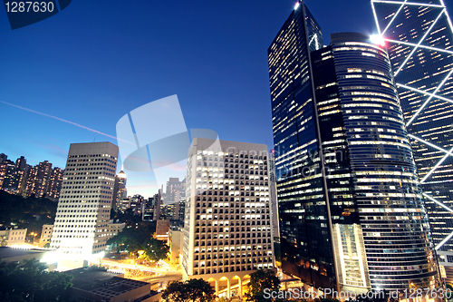 Image of office building at night in hong kong 