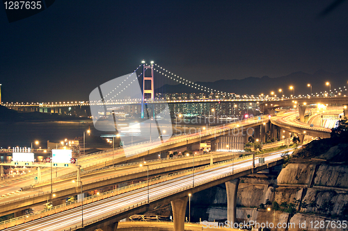 Image of night scenes of highway Bridge in Hong Kong. 