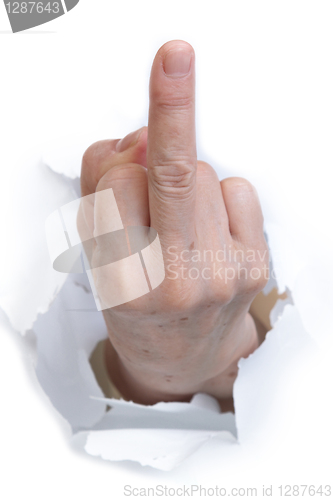 Image of hand showing fuck off with the middle finger