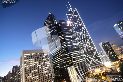 Image of office building at night in hong kong 