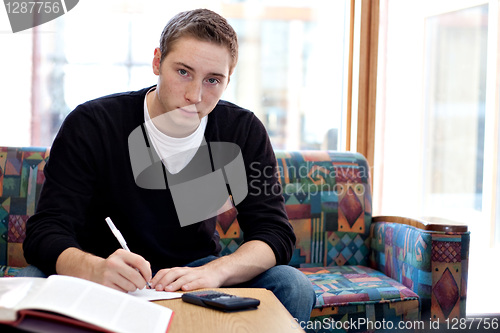 Image of Male College Student Doing His Homework