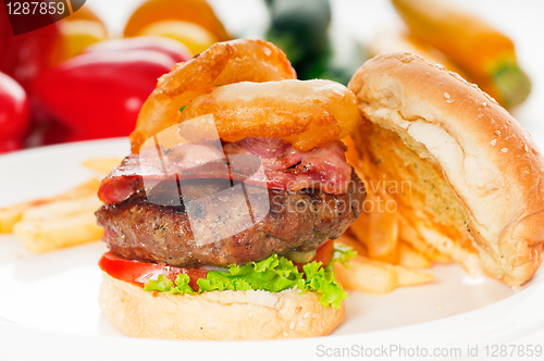 Image of classic hamburger sandwich and fries